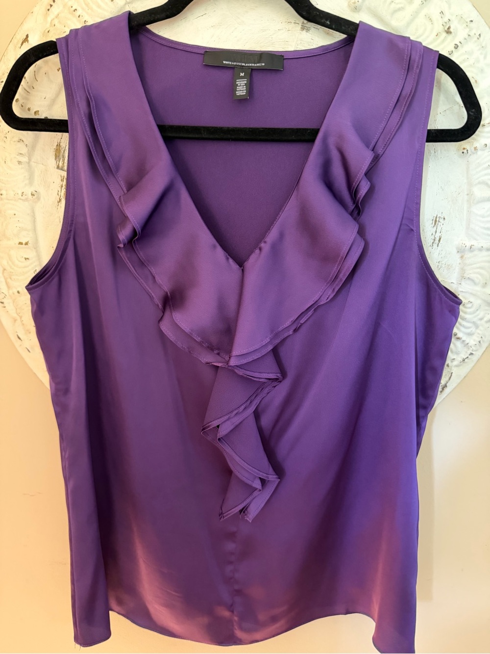 WHBM Sleeveless Ruffle V-Neck Top in Purple